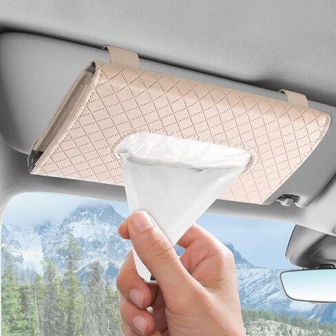 Car Tissue Holder, Auto Sun Visor Napkin Holder Mask Holder, Premium PU Leather Car Tissue Holder Visor Tissue Dispenser, Universal Sun Visor Tissue Box for Most Vehicle (Plaid-Pink) in Kuwait