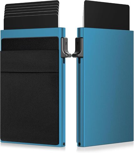 Credit Card Holder - Slim Wallet for Men with Money Pocket, Pop Up Wallets RFID Blocking Minimalist Card Case Holds 5 Cards and Notes in Saudi Arabia