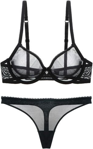 Women's See Through Sheer Mesh Unlined Underwire Everyday Bra and Panties in Saudi Arabia