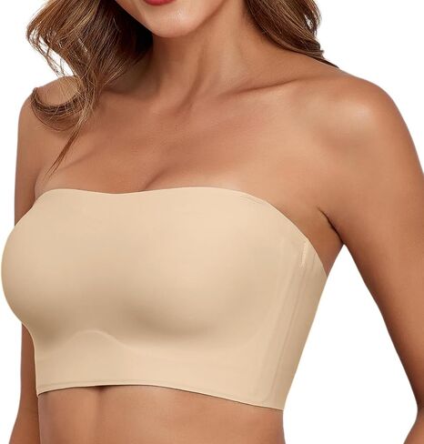 Strapless Bras for Women Non-Slip Silicone Bandeau Bra Seamless Wireless Strapless Bra Padded with 1 Pairs Straps in Saudi Arabia