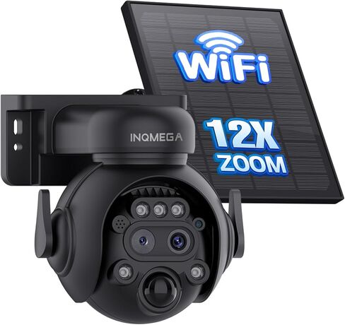كاميرات INQMEGA الشمسية الأمنية اللاسلكية في الهواء الطلق، 2K 3MP Pan Tilt 355° View IP65 كاميرا أمان مقاومة للماء للمنزل مع كشف الحركة PIR، رؤية ليلية ملونة، محادثة ثنائية الاتجاه، Cloud/SD in Saudi Arabia