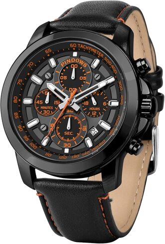 الساعات Pindows للرجال ، ورجال Quartz Quartz Chronograph يشاهد أعمالًا مقاومة للماء ، فستان غير رسمي مع حزام من الجلد الأسود البني الأسود in Kuwait