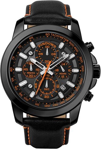 الساعات Pindows للرجال ، ورجال Quartz Quartz Chronograph يشاهد أعمالًا مقاومة للماء ، فستان غير رسمي مع حزام من الجلد الأسود البني الأسود in Kuwait