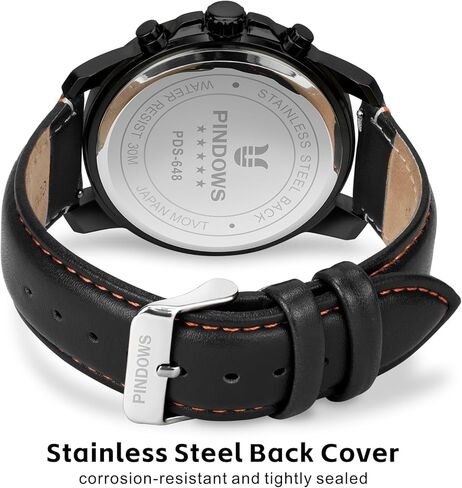 الساعات Pindows للرجال ، ورجال Quartz Quartz Chronograph يشاهد أعمالًا مقاومة للماء ، فستان غير رسمي مع حزام من الجلد الأسود البني الأسود in Kuwait