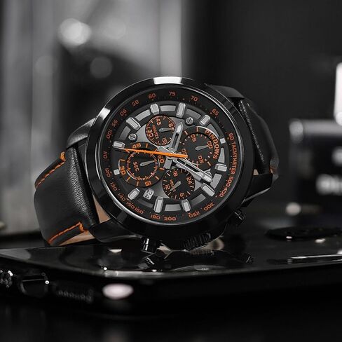 الساعات Pindows للرجال ، ورجال Quartz Quartz Chronograph يشاهد أعمالًا مقاومة للماء ، فستان غير رسمي مع حزام من الجلد الأسود البني الأسود in Kuwait