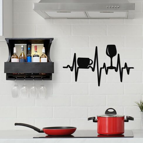 Blulu Heartbeat Coffee and Wine Bar Sign 15.75 x 9.04 Inch Rustic Copper Metal Wine Art Wall Decor Wall Hanging for Farmhouse Kitchen Home Bar Cafe Decor in Saudi Arabia