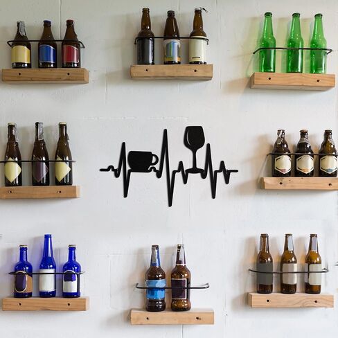 Blulu Heartbeat Coffee and Wine Bar Sign 15.75 x 9.04 Inch Rustic Copper Metal Wine Art Wall Decor Wall Hanging for Farmhouse Kitchen Home Bar Cafe Decor in Saudi Arabia