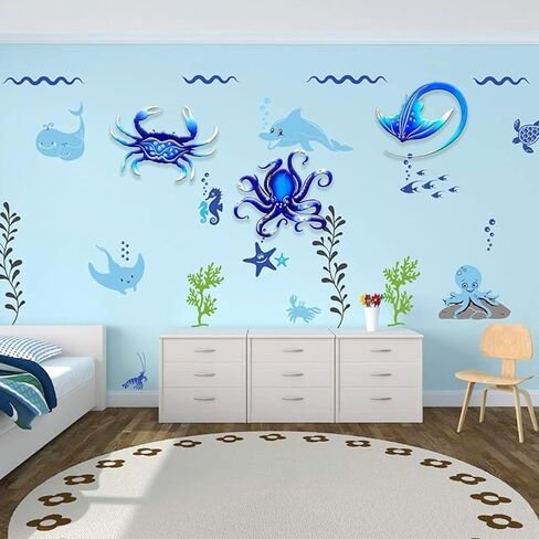 Weibefee Metal Wall Art Decor Octopus Crab Manta Ray Coastal Nautical Ocean Decore Movents 9 '' 'مجموعة من 3 ديكورات معلقة للحمام على شاطئ داخلي في الهواء الطلق غرفة نوم غرفة نوم in Kuwait
