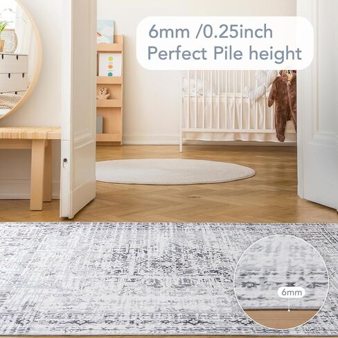 8x10 Washable Area Rug, Low Pile Large Rug with Non Slip Backing & Reinforced Edges, Ultra Soft Vintage Foldable Indoor Big Rug Carpet for Living Room, Bedroom, Dining Room, Office, Yellow in Kuwait