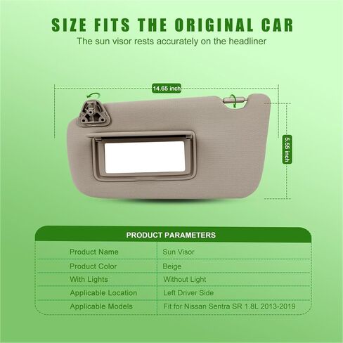 Sun Visor w/o Light متوافق مع Nissan Sentra 2013 2014 2015 2015 2017 2018 2019 Gray Sun Visor No Light مع Plater Bettive # 96401-3SG8A (اليسار واليمين (Beige)) in Kuwait