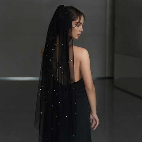 Jiahg الزفاف الكاثوليكي الحجاب الأسود مع مشط راقصة الزفاف راقصة الهالوين أزياء الرأس Tulle Party Adeval Aways Veil in Kuwait