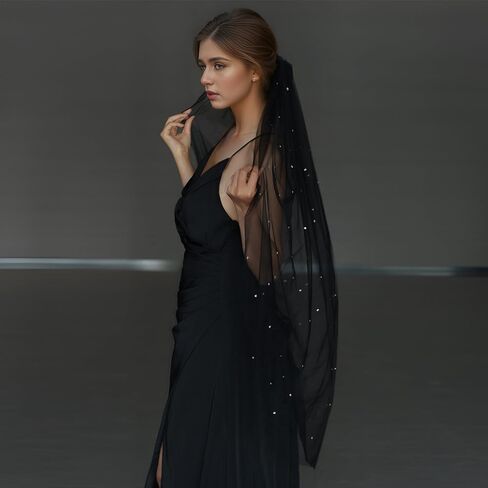 Jiahg الزفاف الكاثوليكي الحجاب الأسود مع مشط راقصة الزفاف راقصة الهالوين أزياء الرأس Tulle Party Adeval Aways Veil in Kuwait