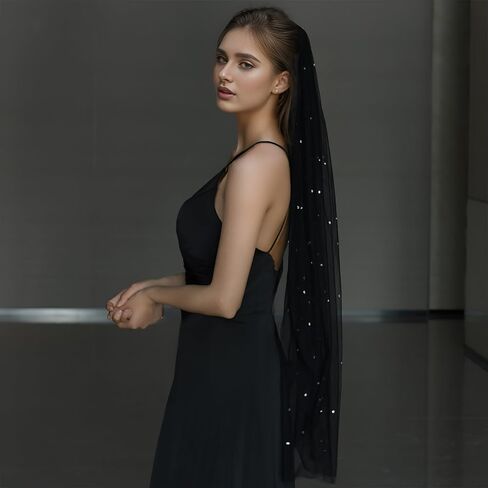Jiahg الزفاف الكاثوليكي الحجاب الأسود مع مشط راقصة الزفاف راقصة الهالوين أزياء الرأس Tulle Party Adeval Aways Veil in Kuwait
