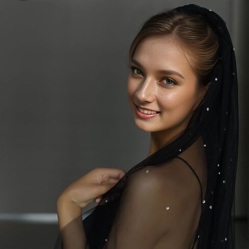 Jiahg الزفاف الكاثوليكي الحجاب الأسود مع مشط راقصة الزفاف راقصة الهالوين أزياء الرأس Tulle Party Adeval Aways Veil in Kuwait