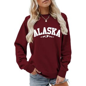 Alaska Sweatshirt Retro Mountain Graphic Shirt Vintage Alaska Sweater Women Casual Crewneck Long Sleeve Pullover Tops