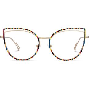 Zeelool Glasses Frame for Women, Metal Cat Eye EyeGlasses Frame with Non-prescription Clear Lens & Spring Hinges Spivey