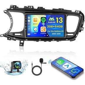 Hikity Android Car Stereo for Kia Optima K5 2013-2015 Radio 2+64GB 9 بوصة تعمل باللمس راديو السيارة اللاسلكي Carplay Android Auto Support GPS Navigation WiFi Bluetooth FM EQ كاميرا احتياطية
