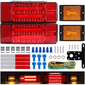 METOWARE 12V Submersible LED Trailer Lights Kit, Rectangular Waterproof Tailer Light Utility Brake Turn License Tail Lights for Camper Truck RV Boat Snowmobile
