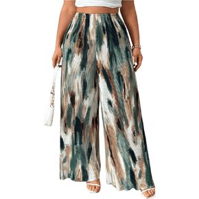 Floerns Women's Plus Size Tie Dye Pleated Palazzo Pants High Waist Wide Leg Loose Pants