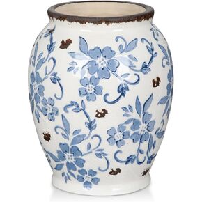 Hollyone Blue and White Porcelain Vase Chinoiserie Floral Vase Large Vintage Tall Blue Ceramic Vase for Home Mantle Shelf Living Room Table Centerpieces Decor, 7 Inch