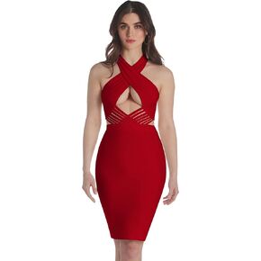 Hybrid & Company Womens Cross Bandage Fashion Hollow Out Sexy Sleeveless Dress