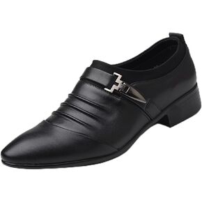 Men's Strap Buckle Slip-on Dress Loafers Shoes Formal Tuxedo Leather Shoes for Male Business Work Office