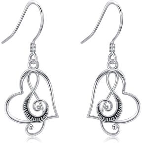 الملاحظة الموسيقية أقراط 925 الجنيه الفضي الفضي Treble Clef Piano Music Note Dangle Earrings Gifts Musical Hombors Jewelry for Women Mother's Day