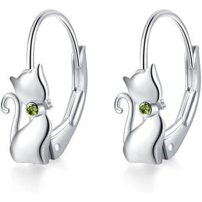 Cat Gifts Earrings Sterling Silver Cute Small Animal Cats Dangle Leverback Jewelry Gifts for women cat Lovers