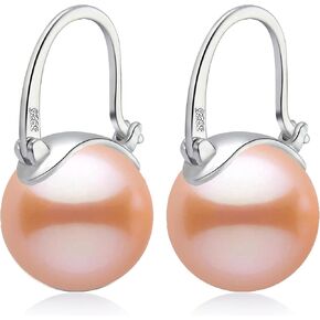 Pearl Earrings for Women Trendy, 14mm 925 Sterling Silver Pearl Drop Earrings Fashion, Large Shell Pearl Hoop Earring Dangle Jewelry for Wedding Gift
