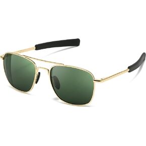 SUNGAIT Real Glass Lens Sunglasses for Men Military Pilot Aviator Style Upgraded Spring Hinge w. TAC Lens Option