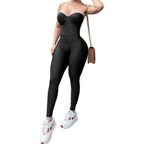 Womens Sexy Strapless Jumpsuits Tube Sleeveless Bodycon Tummy Control Shapewear Bodysuit Workout Rompers