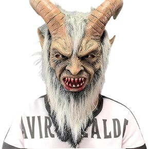 Lucifer LaTex Mask Devil Krampus Accessroy Halloween Party Costume Mask Devil Devil Horn Mask with Bloody Mouth Helled