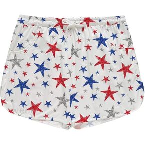 4th of July Women‘s Summer American Flag Stars Stripes Printed Red White Blue Swim Board Shorts