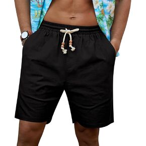 NITAGUT Mens Linen Shorts Classic Fit Short Elastic Waist Drawstring Summer Beach Shorts