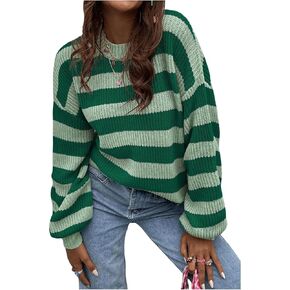 Soly Hux Color Color Block Striped Procked Tops Long Sleeve Drop Counter Sweater Sweater