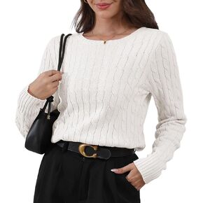 Womens Long Sleeve Cable Knit Sweater Jumper Crewneck Pullover Soft Dressy Casual Cute Tops