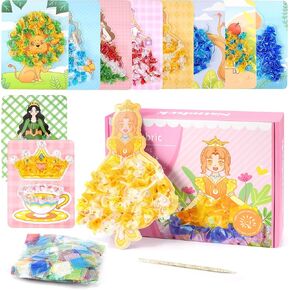 Poke in Art Kits for Girls - Easter Basket Stuffers Fabric Poking Crafts with 12 Princess Boards - Mess-Free Birthday Gifts for Kids Ages 4 5 6 7 8