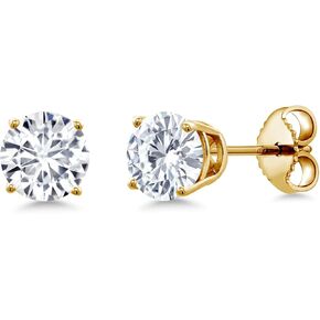 GEM Stone King 0.50 إلى 7.75 قيراط حول أقراط Moissanite أبيض للنساء للنساء الرجال في 925 الفضة الاسترليني | 4mm إلى 10mm | اللون D-E-F