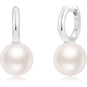 Solid Sterling Silver Small Pearl Drop Huggie Earrings; Gold and White Pearl; Small Nature Pearl; Small Hoop;