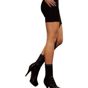 Wild Rose Women's Stripes Tattoo Mesh Leggings Blackwork, Tan, Medium