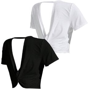 SweatyRocks Women's 2 Pack Twistic Twist Twist Out Out Short Open Open Back Workout Top