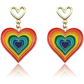 Rainbow Heart Dangle Earrings - Pride Gifts for Women