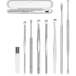 8-Piece Professional Ear Wax Removal Kit l Medical- Grade Stainless Steel Ear Cleaning Tools Hygienic Case. Ear Pick, Curette, Brush for Home, Travel & Kids Use