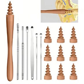 7 in 1 Ear Wax Removal, 2025 Q-Grips Ear Wax Removal Tool Reusable and Washable Replacement Soft Silicone Tips for Cleaner Earwax, Ear Wax Removal Kit Contains 7 Types of Ear Cleaner Tools (Brown)