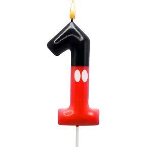 1st Birthday Black Red Candles,Red Mouse 3.54inch Number Candle Cake Topper,Cartoon Themed Birthday Party Decorations for Girls Boys Supplies