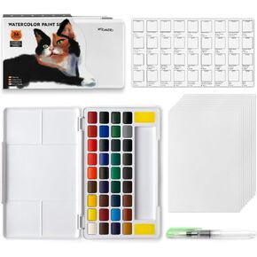 Woomer Watercolor Paint Set 36 Vivid Colors with Water Brush & 10 Artist Grade Watercolor Paper 32k Perfect Travel Watercolor Set for Artists, Amateur Hobbyists and Painting Lovers