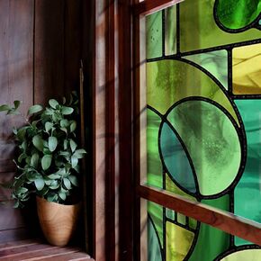 Original Hand Drawn Faux Stained Glass Window Film, Double-Sided Semi Privacy Static Film, Emerald Geometry Patterns Inspired by March Balloon 22.83"X114.17"