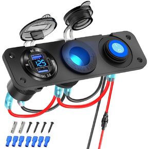 3 in 1 WNNBTOVN Multifunctional Marine Rocker Switch Panel,Digital Voltmeter,Four-Ports Aluminum Alloy USB Car Charger,Cigarette Lighter Socket,1 Button to Control 2 Sockets