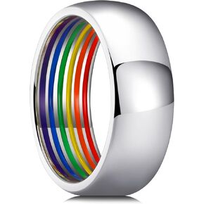 King Will LGBT Pride Rainbow Fidget Rings- Love is Love Wedding Bandfor Men, 8mm Wedding Band with Rainbow Pattern Black/Silver/Gold Stainless Steel Men Ring Wedding Band, Comfort Fit Size 7-14