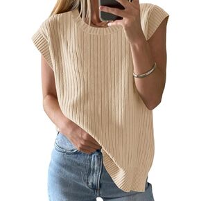 Saodimallsu Womens Crew Neck Sweater Vest Summer Oversized Ribbed Knit Sleeveless Casual Loose Fit Pullover Tank Top